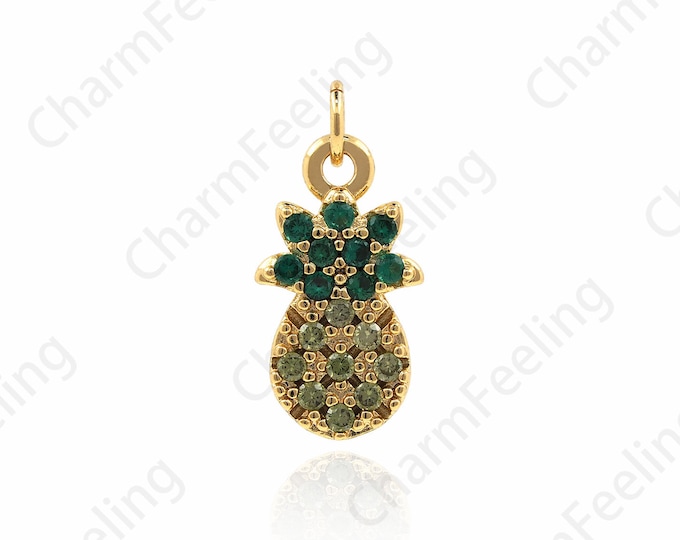 18k Gold Filled Pineapple Necklace, Golden Pineapple Necklace, Tropical Fruit Jewelry, Micropave Fruit Pendant Gift Ideas 16.5x8x2.8 mm