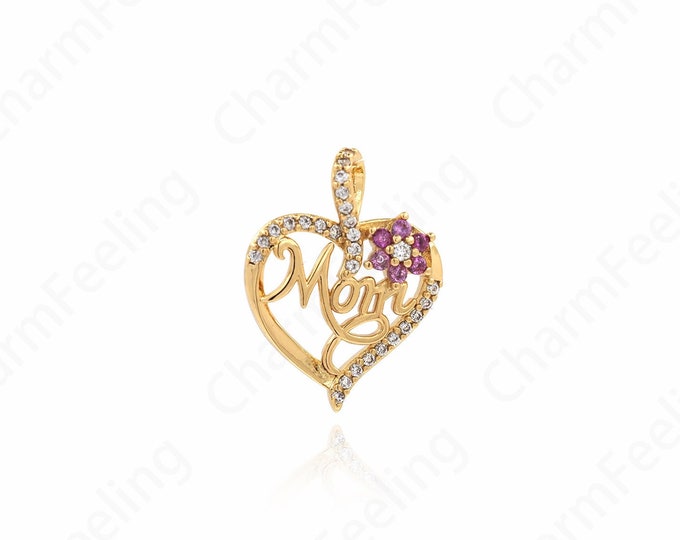 18K Gold Filled Love Necklace,Gold Heart Pendant, Micropavé CZ MM Pendant, Heart Charm, Mother Gift, DIY Jewelry Supplies, 22.5x17x3mm