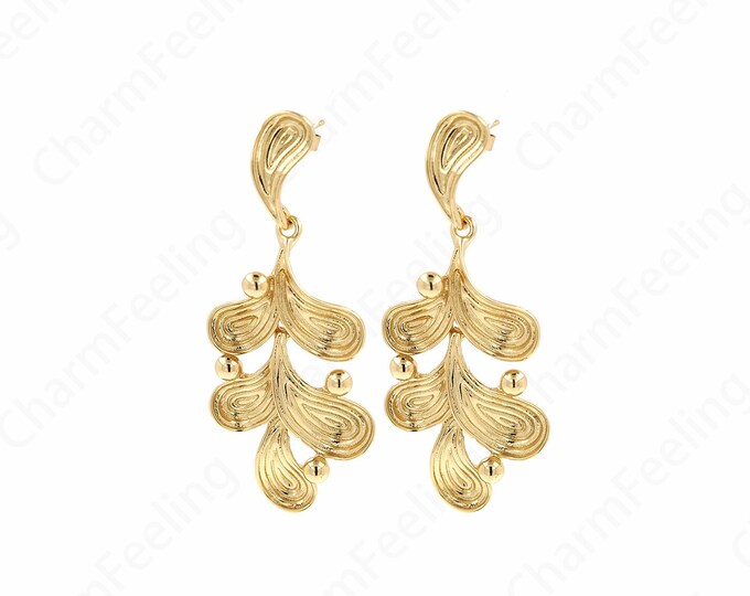 Wave Earrings, Tassel Earrings, 18K Gold Filled Bohemian Earrings, Bar Earrings, Ocean Studs, Gift for Her, 56x23x4.5mm