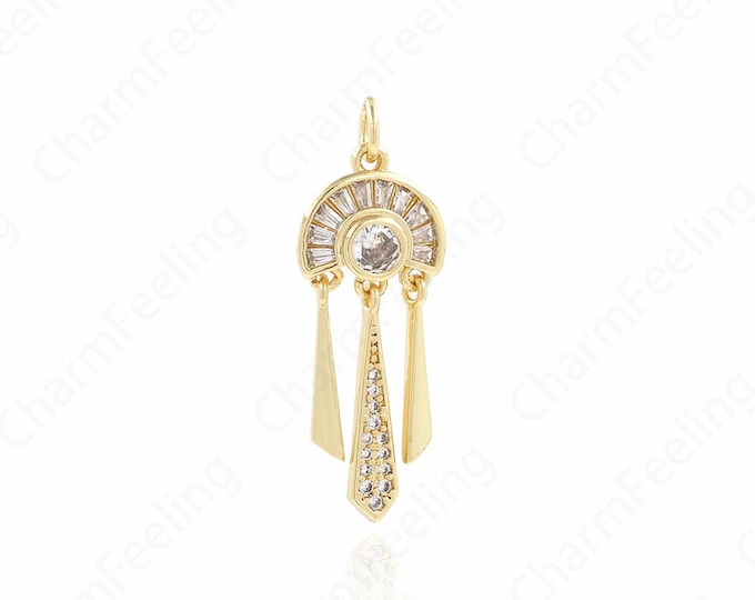 18K Gold Filled Eye Pendant, Micro Pave CZ Eye Charm, Tassel Charm, Tassel Pendant, DIY Jewelry Supplies, 30x11.5x3.5mm