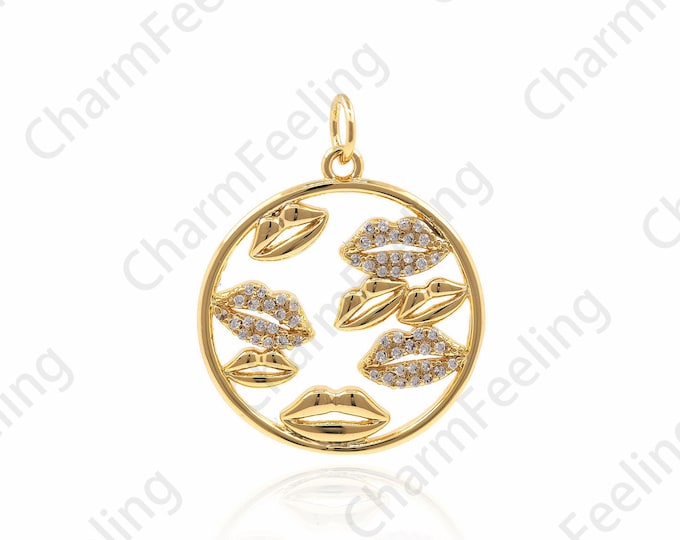 Lip Charm, Gold Lip Pendant, Gift For Her, Metal Round Lip Pendant, DIY Jewelry Making Accessories 25.8×20.5×1.9mm 1pcs