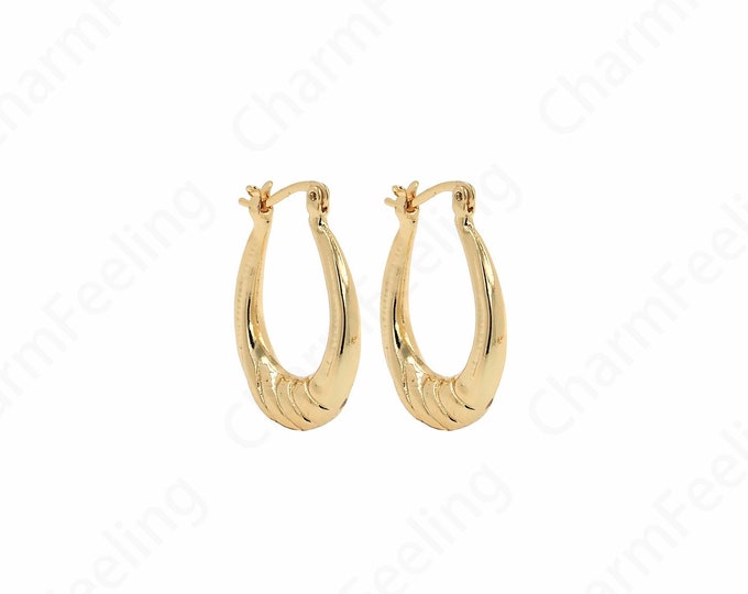 1 pair,Dainty Oval Earrings, 18K Gold Filled Round Twist Earrings, Twist Earrings, Hollow Earrings, 27x19.5x4.5mm
