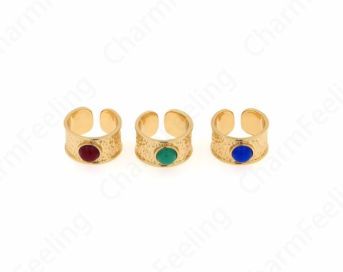 Gem Ring,18K Gold Filled Adjustable Rings, Micropavé CZ Everyday Rings, Round Rings, Gold Open Rings,DIY Jewelry Supplies