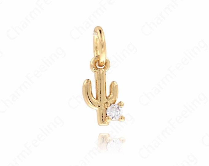 18K Gold Filled Cactus Pendant,Micropavé CZ Cactus Charms, Cactus Necklace for DIY Jewelry Making Supplies12x4.5x1.7mm