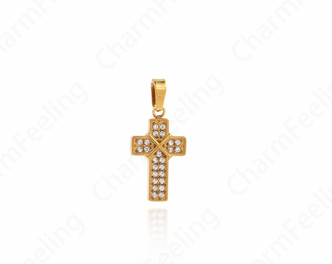 Christian Charm, Micropavé CZ Cross Necklace, Cross Pendant, Religious Charm,DIY Jewelry Making Accessories 22x10x2mm