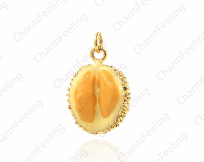 Durian Pendant, Fruit Charm, 18K Gold Filled Enamel Durian Necklace, Enamel Charm, Durian Charm, Fruit Necklace, Fruit Pendant, 19x12x9mm