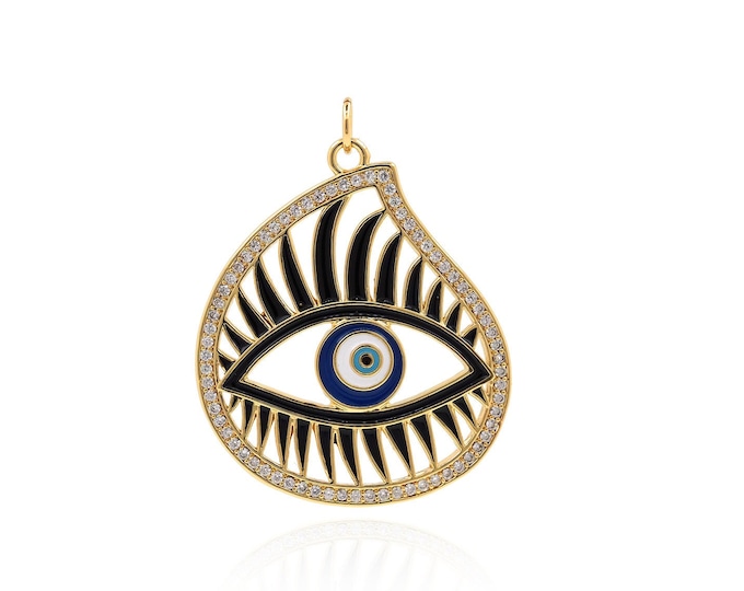 Beautiful Eye Necklace, Micropavé CZ Eye Charm, Eye Pendant,18K Gold Filling The Third Eye Charm, DIY Jewelry Accessories,36x28.5x1.5mm