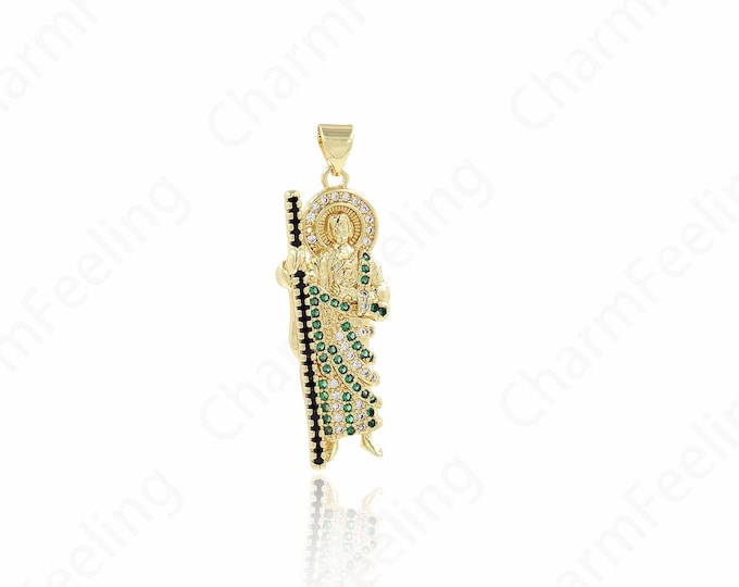 Faith Charm,Monk Pendant,Character Charm,18K Gold Filled Religious Necklace,Micropavé CZ Buddha Charm,DIY Jewelry Supplies,39.3x13.3x4mm