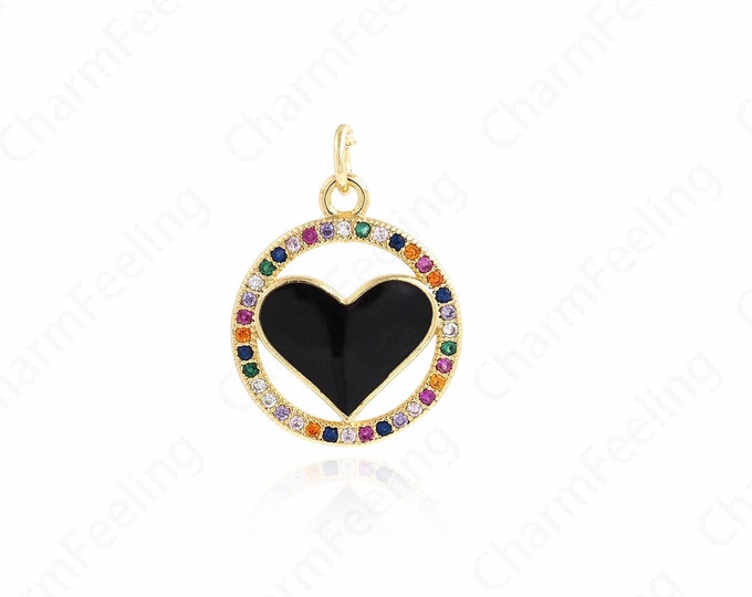 Enamel Heart Necklace, Heart charm, 18K Gold Filled Round Enamel Love Heart Pendant,DIY Jewelry Accessories 16.5x22x2.5mm