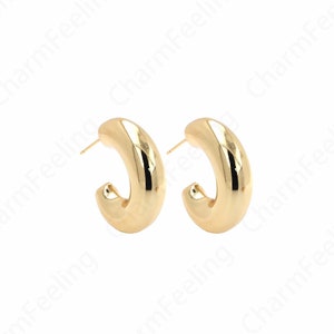 1 Pair 18K Gold Filled Thick Earrings Dainty Earrings,C-Shaped Earrings Moon Earrings Crescent Earrings Gift for Her,29x33.5x9.5mm