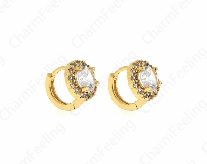 Micropavé CZ Gold Earrings,Oval Earrings,Round Earrings,18K Gold Filled Dangling Earrings,Pendant Earrings,DIY Jewelry Supplies 11.3x9x8.4mm
