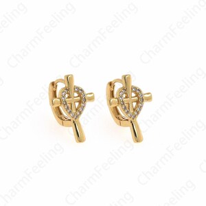 18K Gold Filled Cross Earrings,Micropavé CZ Gold Earrings,Eeligious Earrings,Religious Charm, A Gift For Her,18.3x13.5x14mm