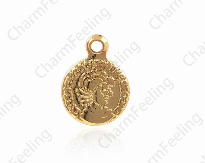 Brass Gold-Plated Coin Necklace,Round Coin Pendant,18K Gold Filled Disc Necklace,Face Coin Pendant,DIY Jewelry Components 8x6x1mm