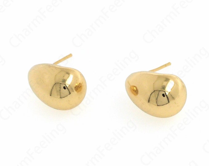 Puffed Water Drop Earrings,18K Gold Filled Stud Earrings,Dainty Earrings,Gift For Her, DIY Jewelry Supplies, 20x12x11.5mm
