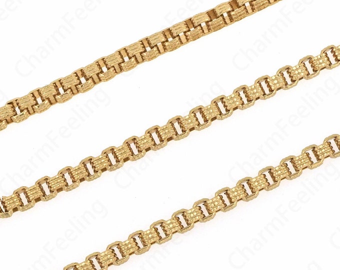 Box Chain Necklace, 18K Gold-plated Nickel-Free And Lead-Free Box Chain, Semi-Finished Chain For Men And Women 3mm