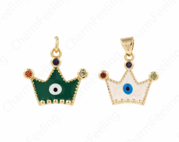 King Charm,Eye Charm,18K Gold Filled Crown Necklace, Micropavé CZ Crown Eye Pendant, DIY Jewelry Supplies, 19x18.5x3mm