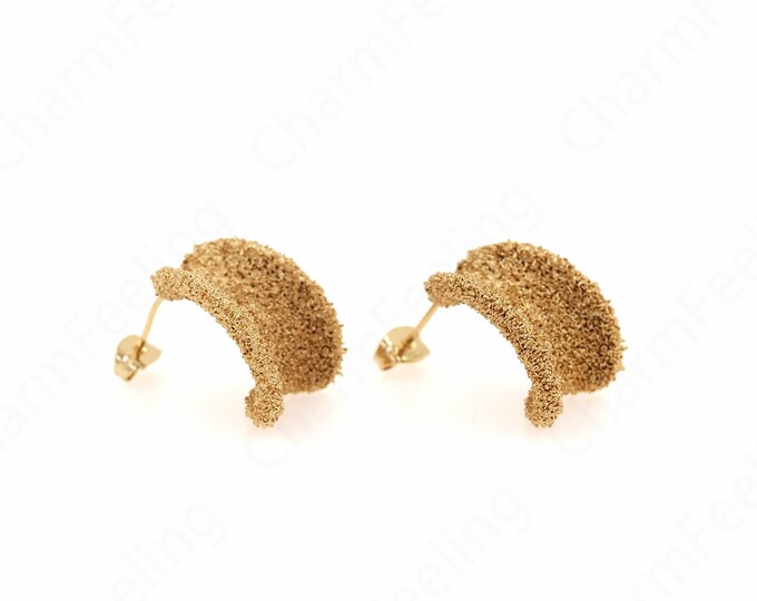 18K Gold Filled Bohemian Stud Earrings, Thick Gold Earrings, Oval Earrings, Drop Stud Earrings, Gift for Her, 21x17x5mm