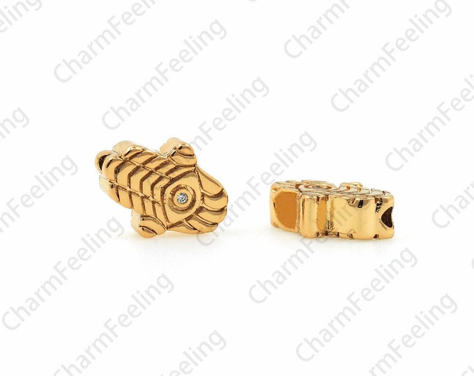 18K Gold Filled Hamsa Spacer Beads, Palm Beads,Eye Charm,Eye Beads,Eye Charm,DIY Bracelet Accessories,10x13x4mm, Hole 2mm