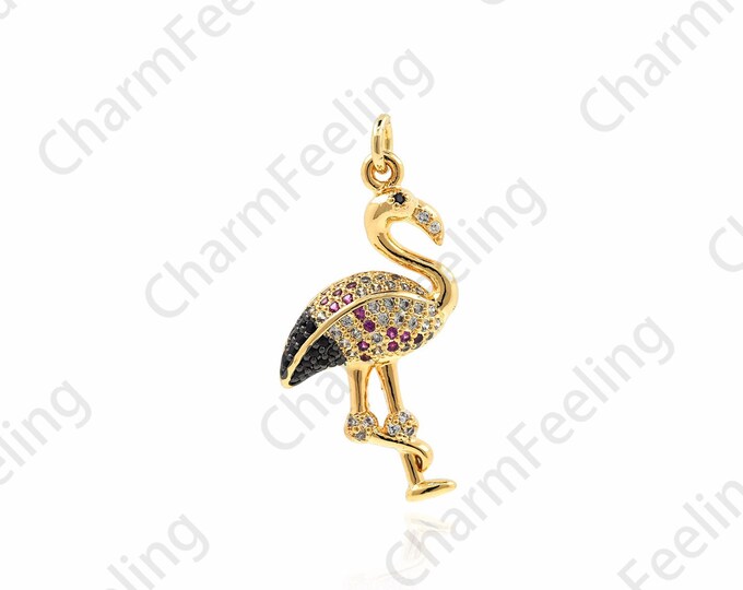 18K Gold Filled Crane Pendant, Bird Pendant, Micropavé CZ Crane Necklace, Bird Charm, Crane Charm, DIY Jewelry Accessories, 31x17x4.5mm