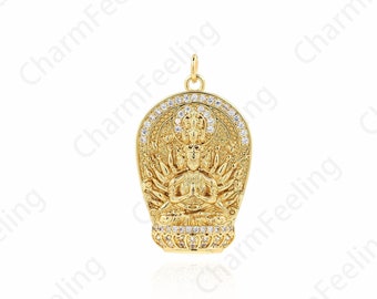 Micropavé CZ Character Pendant,Buddhist Jewelry,18K Gold Filled Buddha Pendant,Buddha Charm,Character Charm,DIY Jewelry Supplies,35x20x4mm