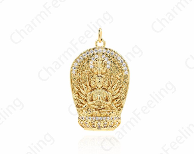 Micropavé CZ Character Pendant,Buddhist Jewelry,18K Gold Filled Buddha Pendant,Buddha Charm,Character Charm,DIY Jewelry Supplies,35x20x4mm