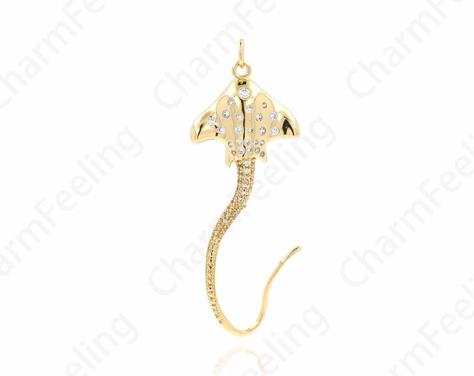 Tropical Fish Pendant, 18K Gold Filled Tropical Fish Pendant, Micropavé CZ Fish Necklace, Marine Life Jewelry, Fish Jewelry, 50x18x3.7mm