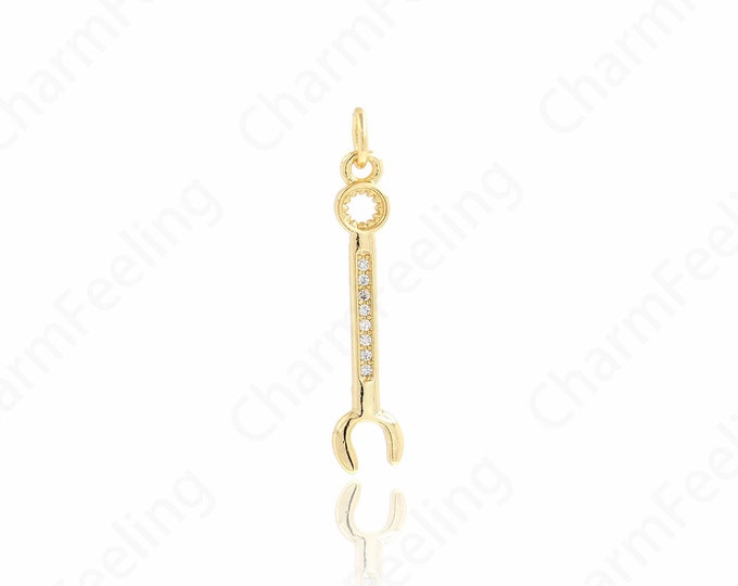 Tools Jewelry,Gold Wrench Charm Pendant,18K Gold Filled Tools Jewelry, Wrench Necklace, Wrench Jewelry, Tool Charm, Man Jewelry,30x6x1.8mm