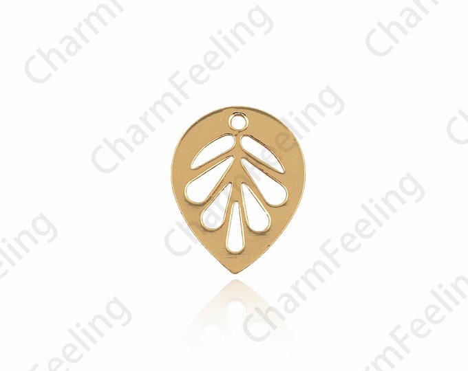 18K Gold Filled Leaf Pendant,Gold Leaf Necklace,Leaf Charm,Plant Charm,Gold Jewelry Charm,DIY Jewelry Making Accessories 13x10x0.5mm
