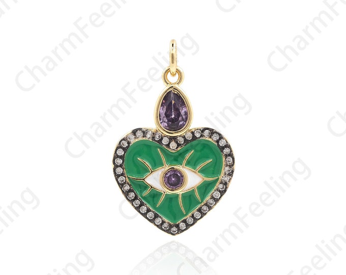 Heart-Shaped Enamel Eye Pendant, Enamel Heart-Shaped Pendant, Single Eye Charm, DIY Jewelry Making Accessories 26.7x16.7x2mm 1pcs