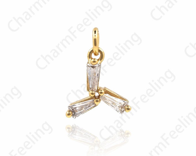 CZ Shiny Transparent Zircon Pendant Y-shaped Necklace Charm Gold-inlaid Zircon Pendant DIY Necklace and Bracelet Making Supplies 12x9x3mm