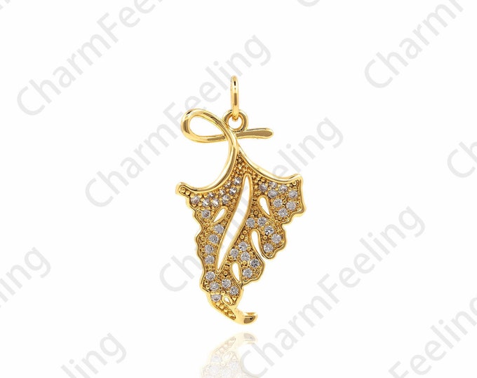 Leaf Pendant, Natural Charm, Gold Leaf Necklace, Micro-pave Leaf Charm, DIY Jewelry Making Accessories 28×14.8×3.4mm 1pcs