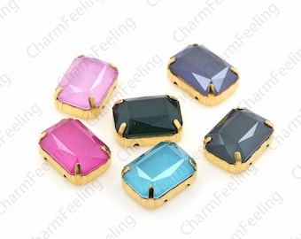 10pcs, Rectangular Glass Crystal, Rectangular Rhinestone Beads,Flat Back Crystal With Golden Claws, DIY Wedding Clothing Accessories 13x18mm