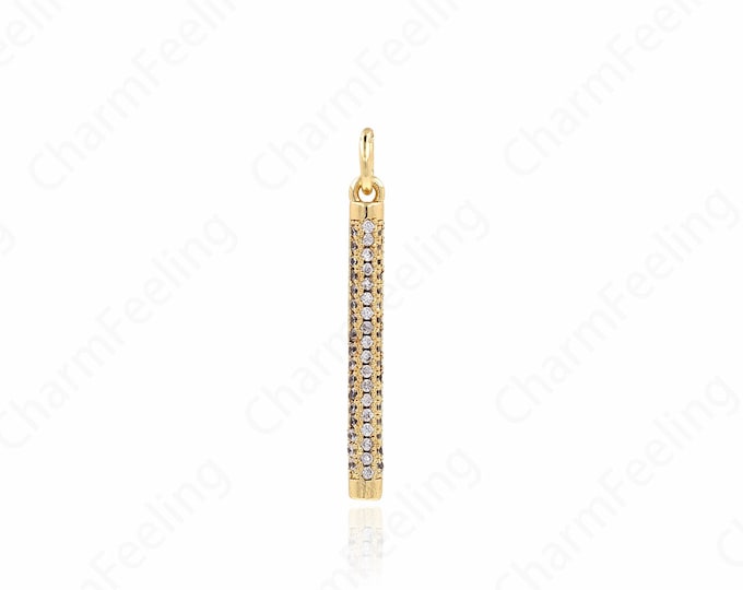 18K Gold Filled Bar Pendant, Micropavé CZ Rectangular Necklace, Bar Necklace, Rectangular Pendant, DIY Jewelry Accessories, 28.5x2.5mm