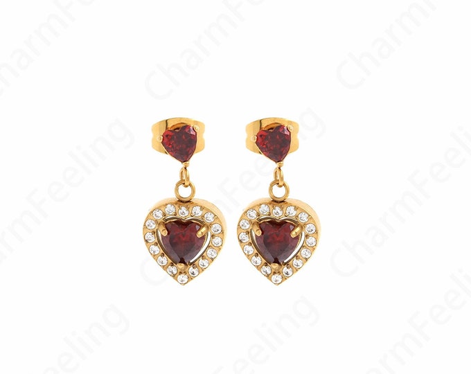 18K Gold Filled Love Earrings, Dainty Love Earrings,Heart-Shaped Earrings,Micropaved CZ Love Charm, A Gift For Her,19x9.5x3mm