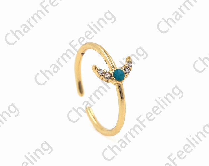Micropavé CZ Crescent Ring, 18K Gold Filled Moon Ring, Adjustable Ring, Enamel Ring, Gold Open Ring, Crescent Charm, Moon Ring Jewelry