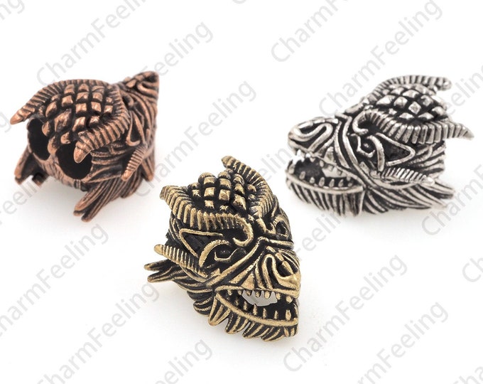 Dragon Ball, Antique Style EDC Beads, Dragon Head Bracelet Paracord Beads, Men Bracelet Charms 16.5x20.3*13.5mm Hole:4.5mm 1pcs