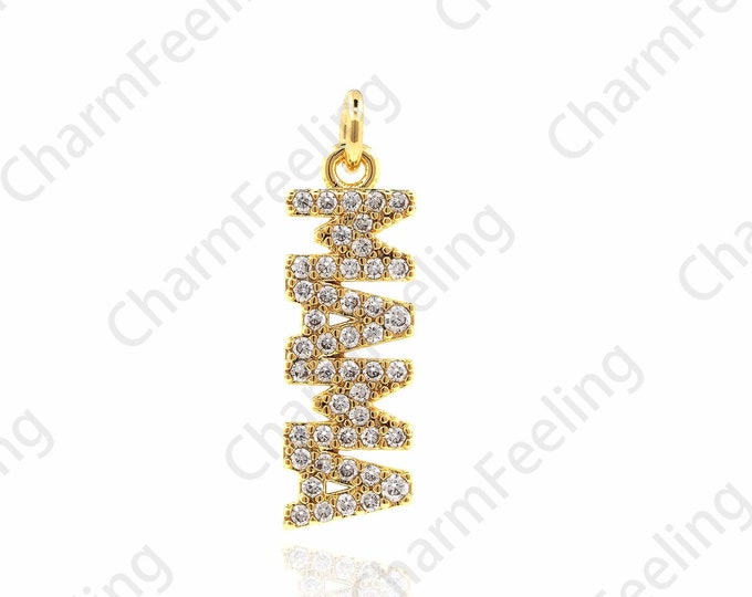 18K Gold Filled Long Necklace, Mama Long Pendant,Letter Pendant, MAMA Necklace, Micropavé CZ MAMA Pendant, Gift For Mother 23x7x1.7mm
