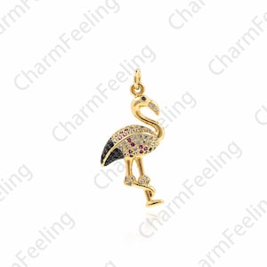 18K Gold Filled Crane Pendant, Bird Pendant, Micropavé CZ Crane Necklace, Bird Charm, Crane Charm, DIY Jewelry Accessories, 31x17x4.5mm
