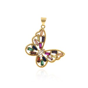Colgante de mariposa, collar volador con micropavé de circonitas, dije de mariposa chapado en oro de 18 quilates, dije de insecto, accesorios de joyería DIY, 37 x 29 x 3 mm
