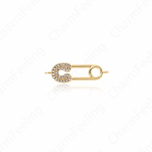 18K Gold Filling Charm Connector, MicroPave CZ Safety Pin Linker, Safety Pin Charm, DIY Jewelry Making Accessories 26x8.2x2.5mm