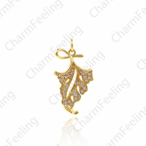 Leaf Pendant, Natural Charm, Gold Leaf Necklace, Micro-pave Leaf Charm, DIY Jewelry Making Accessories 28×14.8×3.4mm 1pcs