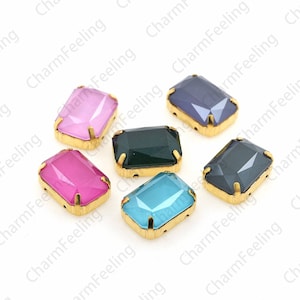 10pcs, Rectangular Glass Crystal, Rectangular Rhinestone Beads,Flat Back Crystal With Golden Claws, DIY Wedding Clothing Accessories 13x18mm