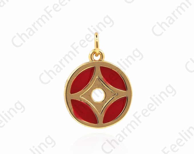 18K Gold Filled Enamel Ancient Coin Pendant, Coin Necklace, Enamel Gold Coin Pendant, Enamel Charm, Coin Charm, 15x11x1.3mm