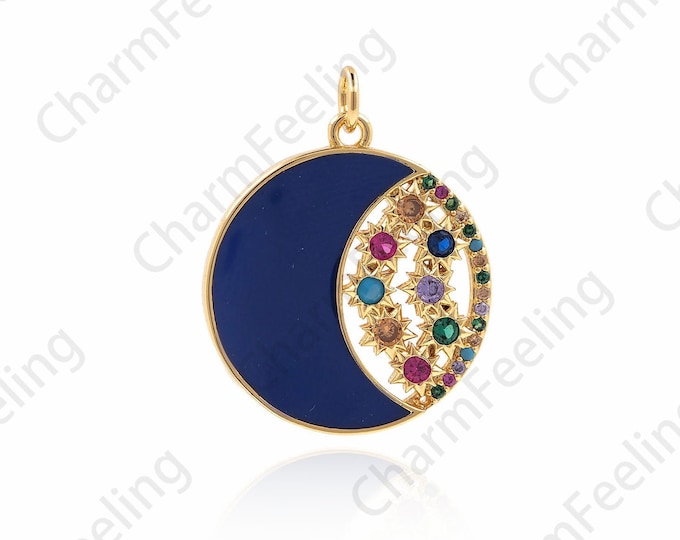 Micropavé CZ Enamel Coin Pendant, 18K Gold Filled Round Coin Necklace, A Gift For Her 28x22x2.5mm