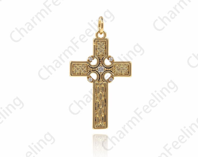 18K Gold Filled Cross Pendant, Religious Charm, Religious Jewelry, DIY Jewelry Making Accessories 31x17x2mm