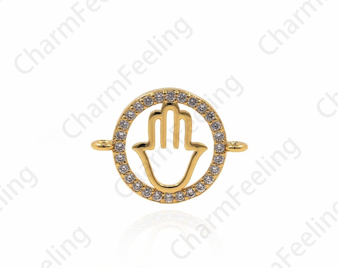 CZ Hamsa Connector, Hamsa Charm, Hand Connector, Necklace Connector, DIY Jewelry Making Accessories 14.2x19.2x2.1mm 1pcs