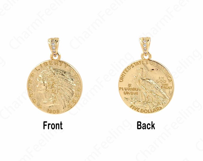 Faceted Character Pendant,18K Gold Filled Character Pendant,Round Coin Necklace,Coin Charm,Round Charm,DIY Jewelry Accessories, 25x18x2.5mm