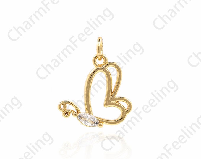 Filled Gold Hollow Butterfly Pendant, Monarch Butterfly Charm, Animal Charm, Necklace Bracelet Earring Components Supply 18.5x15x2.5mm 1pcs