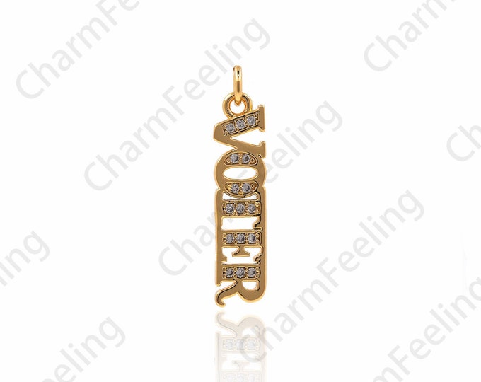 18K Gold Crossword Necklace, VOTER Word Pendant, English Word Pendant, DIY Jewelry Components 24x5x1.5mm