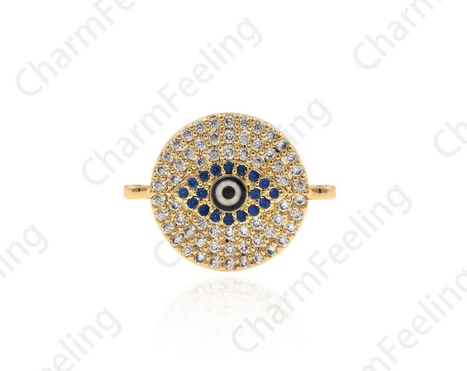 Eye Connector,CZ Gold Micro-Pave Eye Charms, Eye Link For Jewerly Making 20x15x2.9mm 1pcs